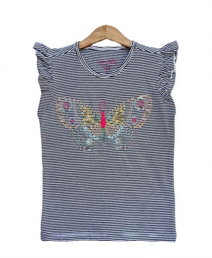 Girls Butterfly Embroidery T-shirt